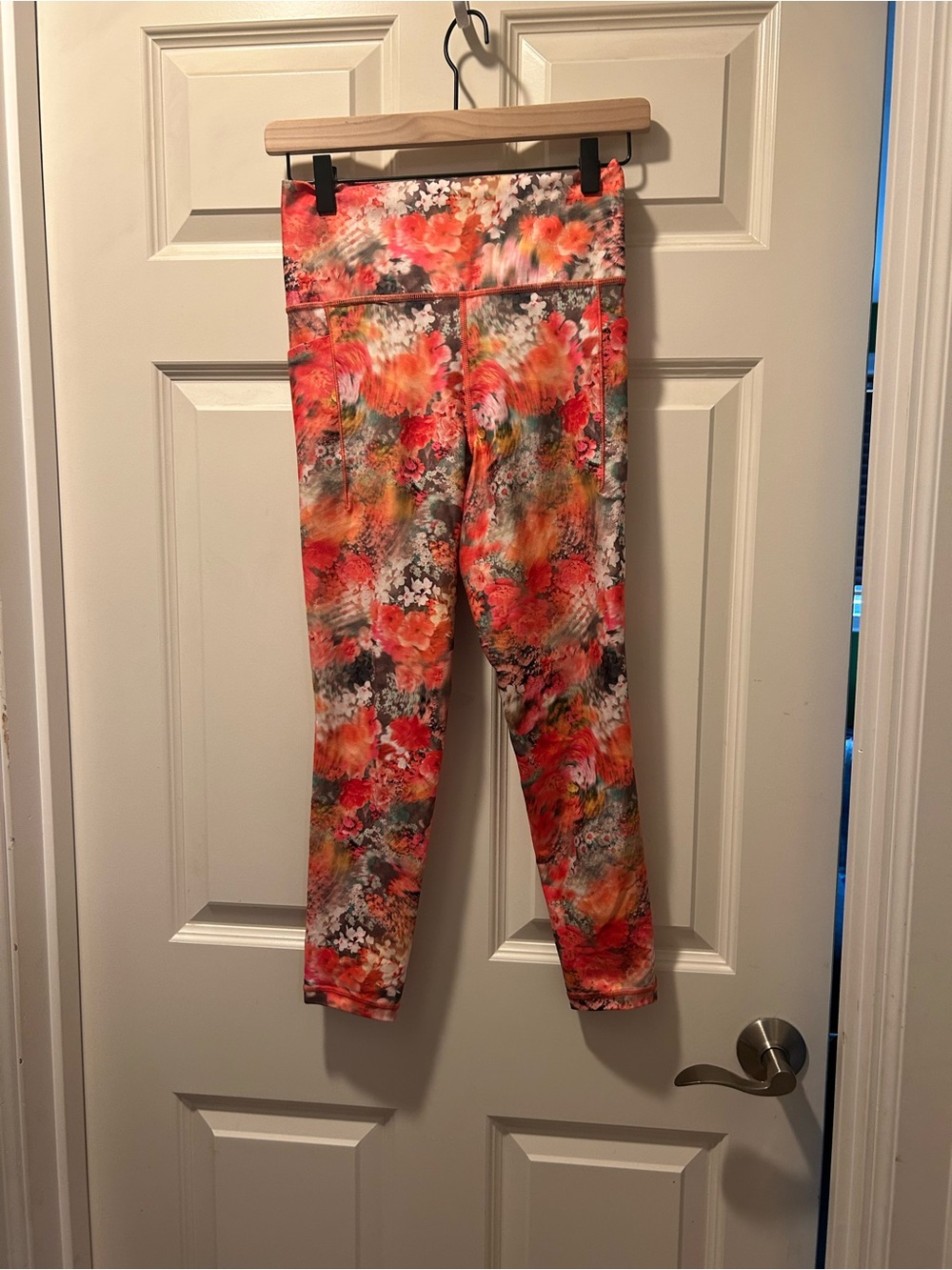 Athleta Coral Orange Floral Print Leggings